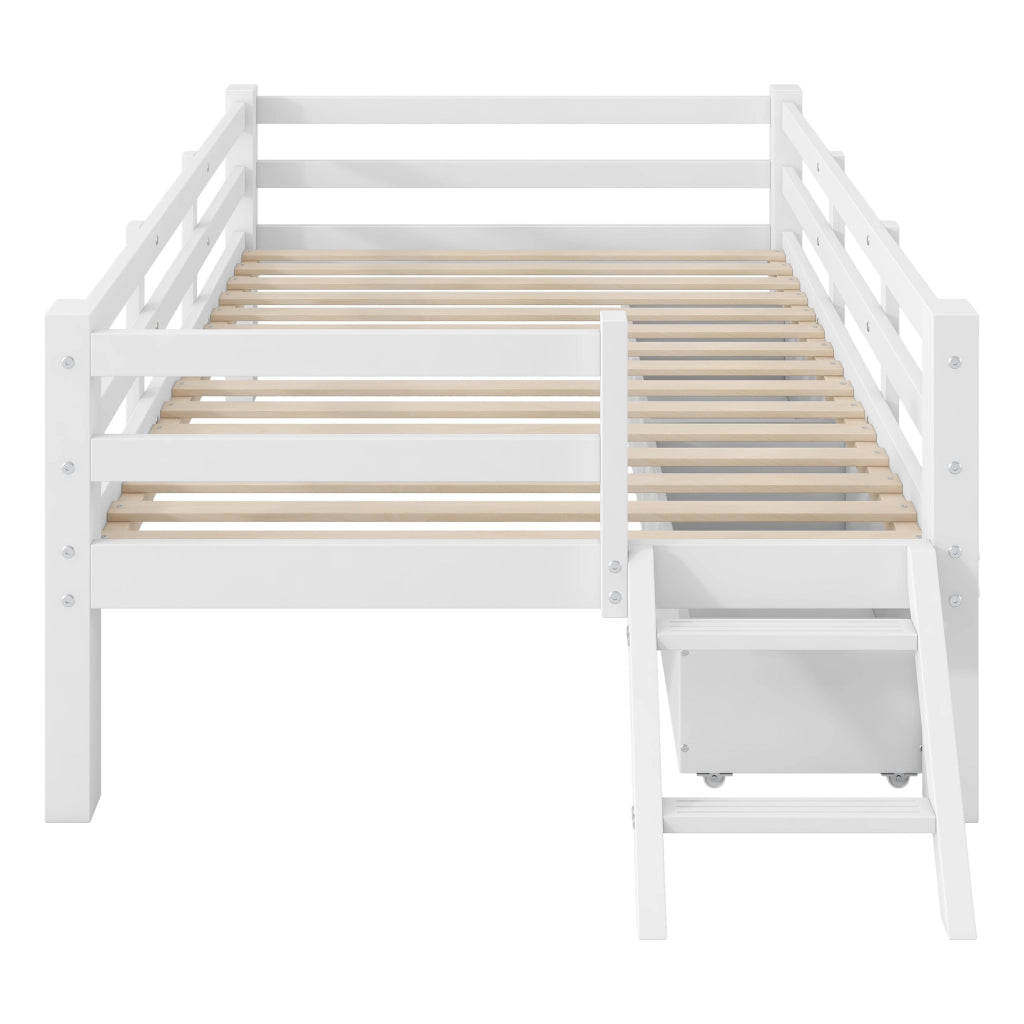 LETTO con sponde e 2 cassetti 90x200 cm Bianco in MDF