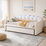 Letto a scomparsa con letto estraibile 90x200 cm, velluto, beige