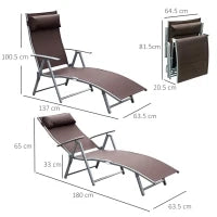Sdraio da Giardino Pieghevole con Cuscino, Schienale con 7 Reclinazioni, 137x63.5x100.5cm, Marrone