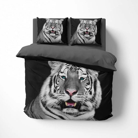 Set di coperte a 3D di un tigre per letto 135x200 cm + coperta per cuscino 80x80 cm, letto a due pezzi con chiusura a zip, reversibile