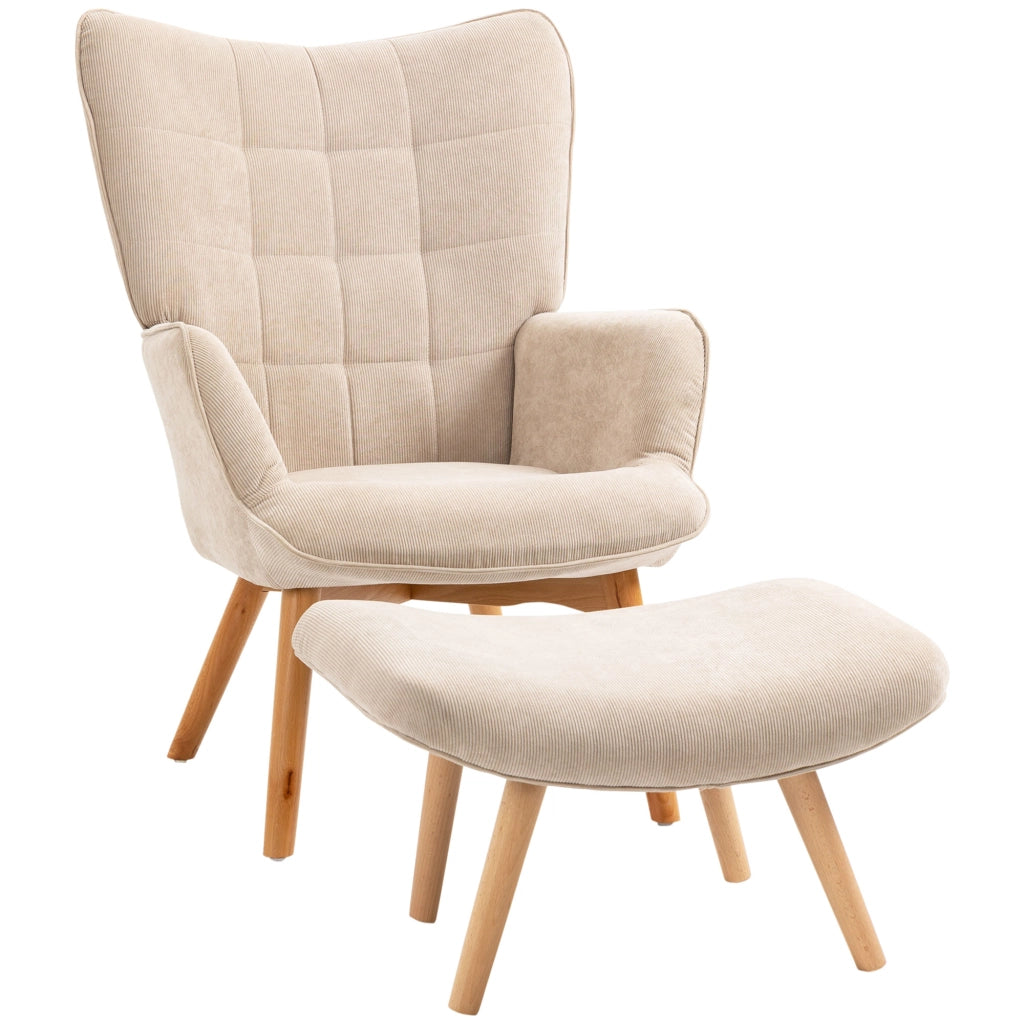 POLTRONA con pouf 72x80x101 cm velluto a coste beige