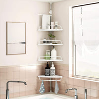 Scaffale Angolare Telescopico H95-260 cm per Bagno 4 Mensole Portaoggetti in Metallo e  Plastica Bianco