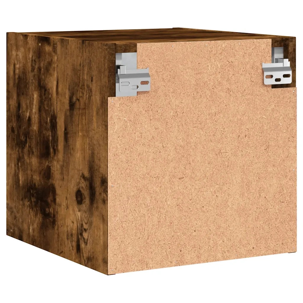 Comodino con Anta in Vetro-Tavolino da notte Rovere Fumo 35x37x35 cm