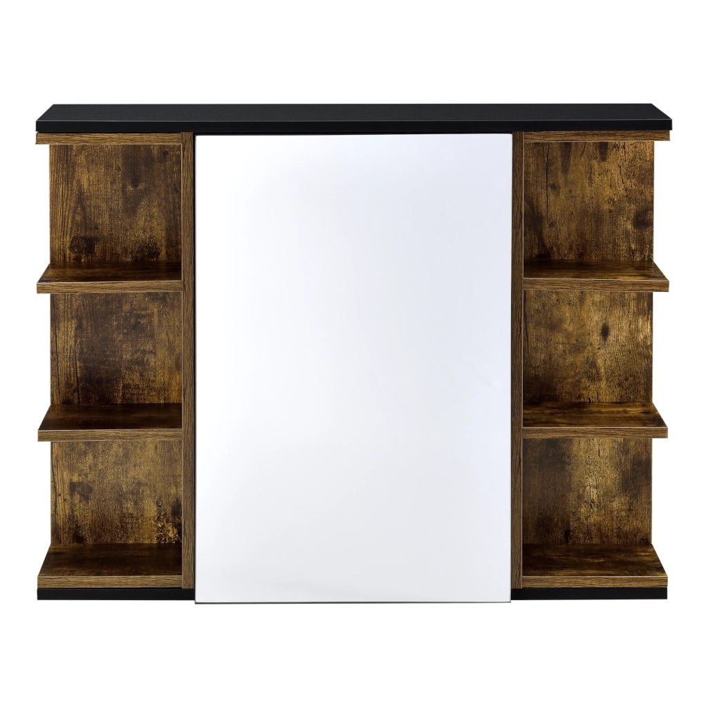 Armadietto da Muro Harstad per Bagno con Specchio Anta e Ripiani Laterali 64x80x20 cm - Effetto Legno Scuro/Nero [en.casa]