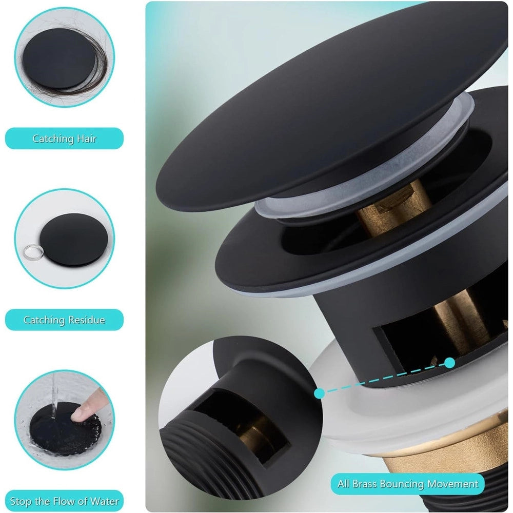Trade Shop - Piletta Click Clack Lavabo Lavandino Universale 1/4" Pop Up Tappo Di Scarico Nero 59606 -