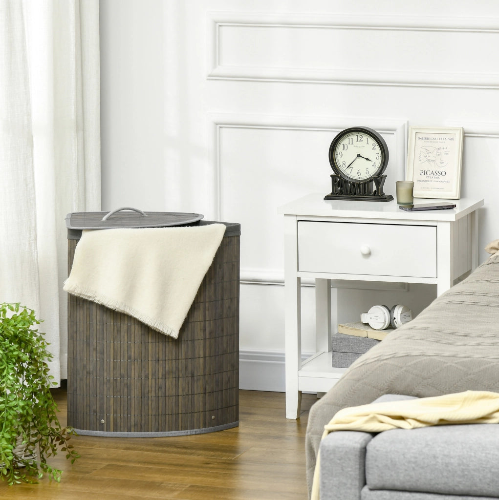 Cesto portabiancheria 38x38x57 cm con coperchio e sacco interno rimovibile in bambù grigio
