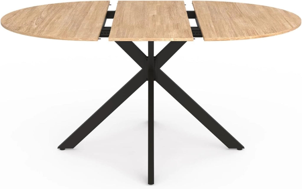 Tavolo da pranzo allungabile ALIX, rotondo, 4-8 persone, nero e gambe a zampa di spagnola in legno 110-150 cm
