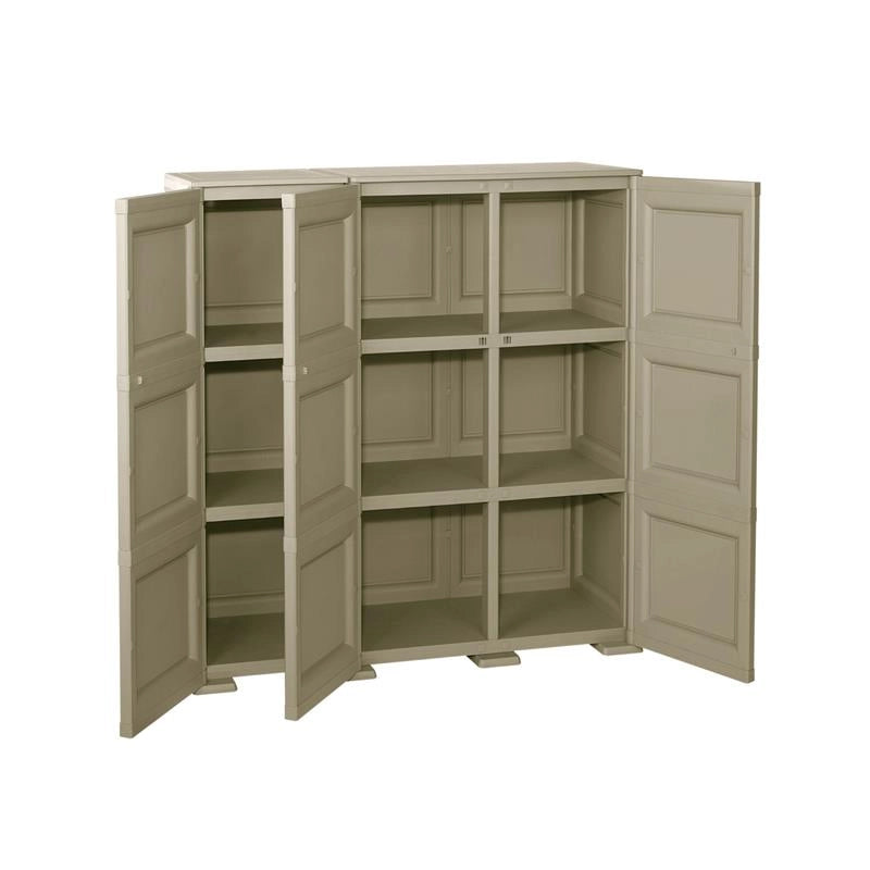 ARMADIO 3 ANTE TRAFIATO TAUPE 118X43X125 CM CON PUNTALI – MOBILE CONTENITORE ALTO SALVASPAZIO PER ZONA GIORNO E VERANDA