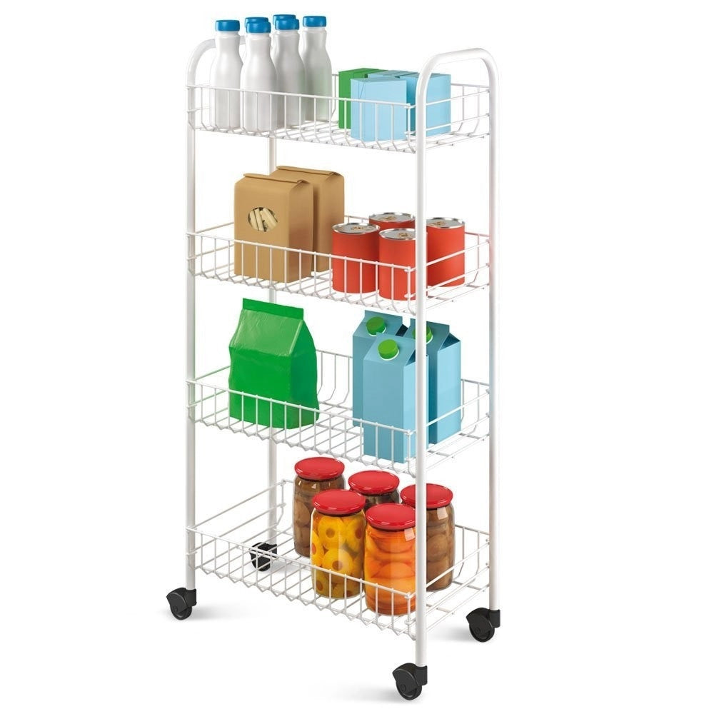 Trade Shop - Carrello Portaoggetti Porta Oggetti 4 Ripiani Bianco Per Cucina Bagno 30x40x77cm -