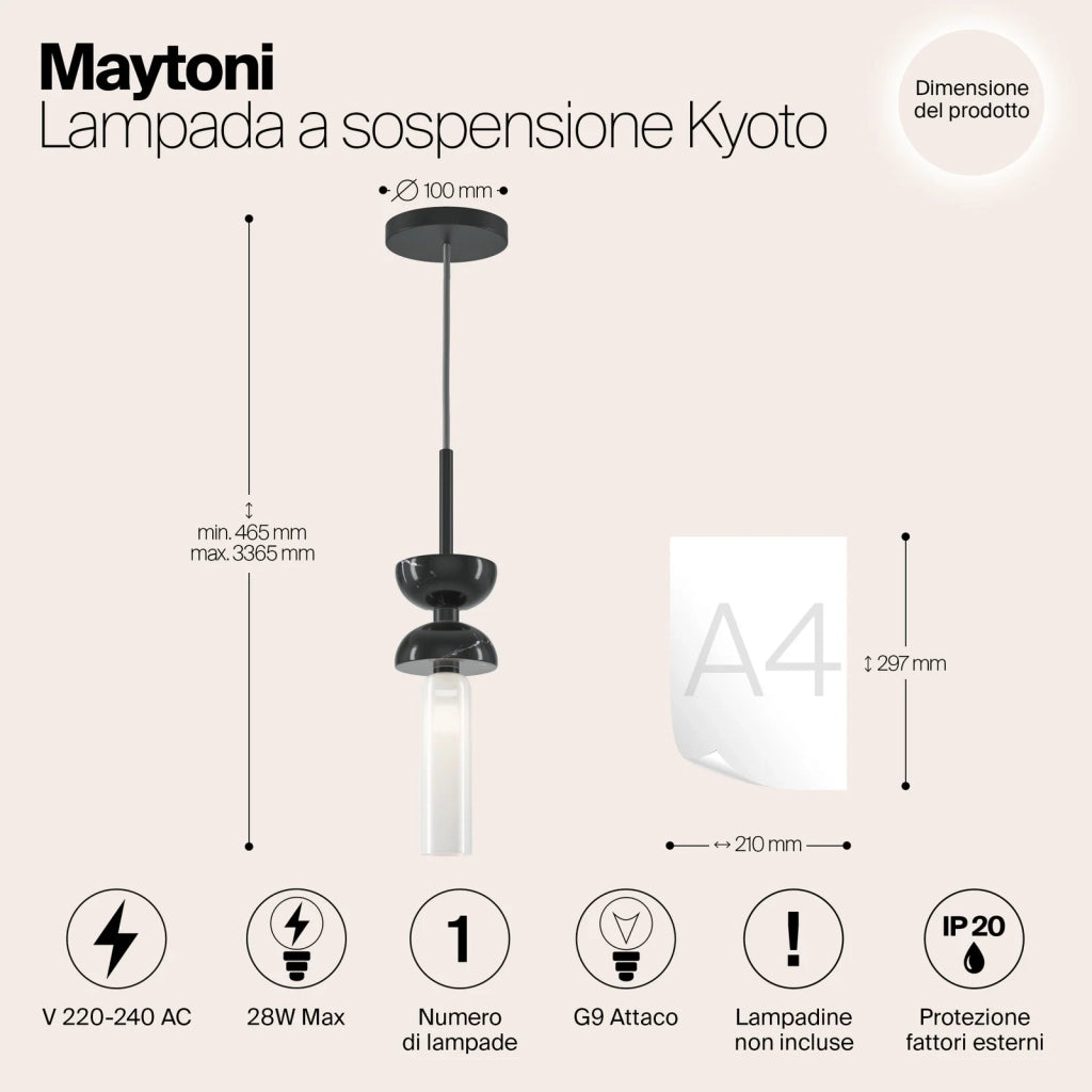 Maytoni Sospensione moderna Kyoto 1 luce G9 finitura nera metallo vetro