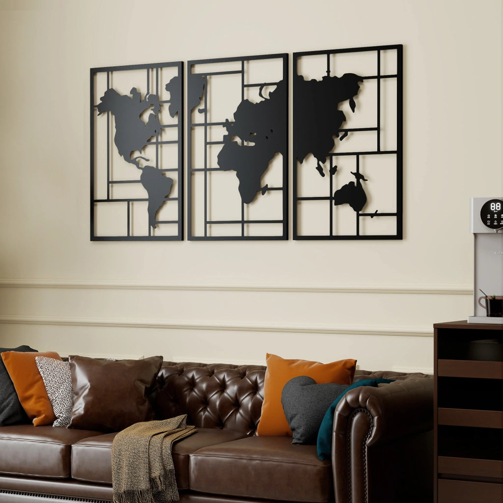 Carta geografica decorativa per parete ¨C zephmum ¨C 3 pezzi, 50x80 cm, nero