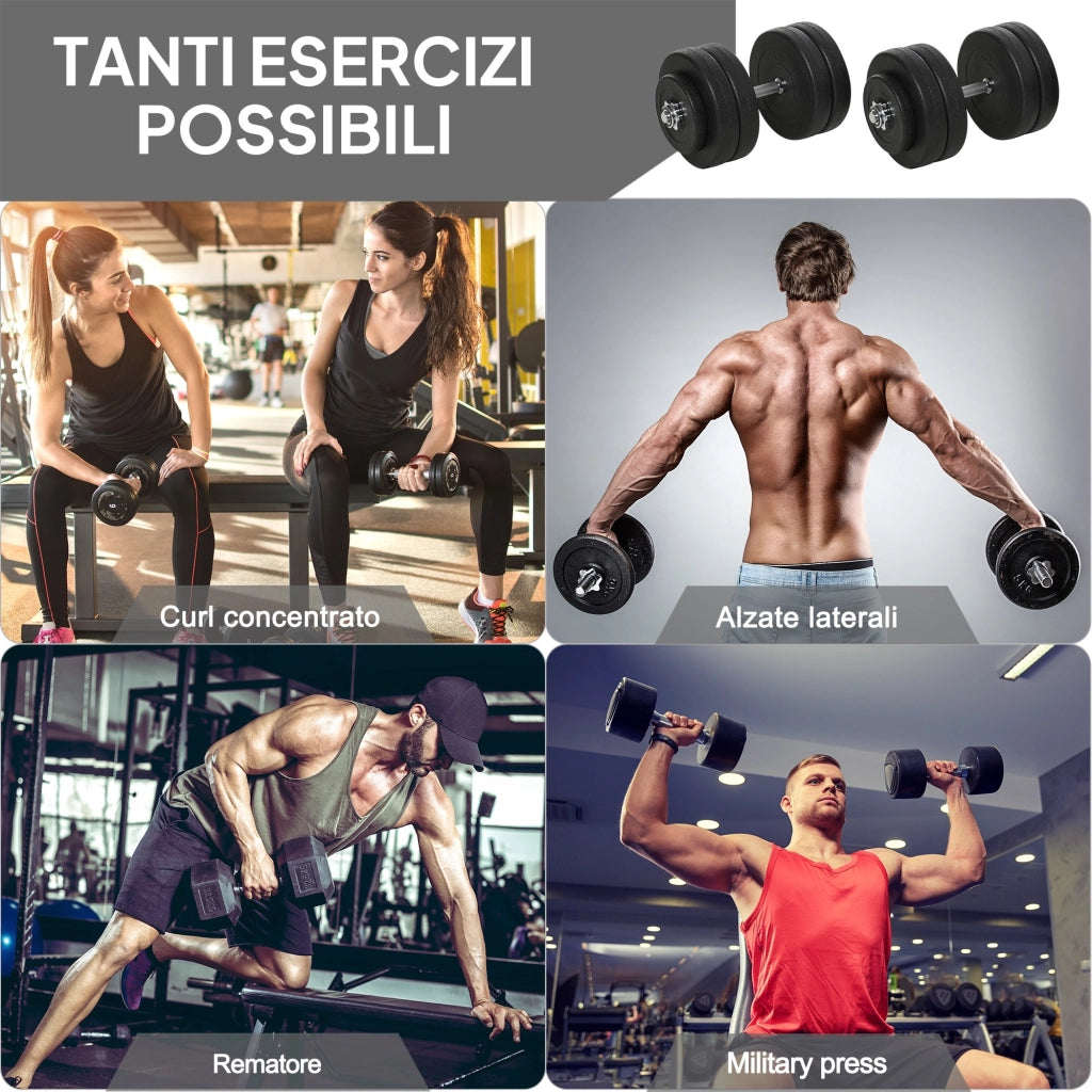 EasyComfort Set Manubri Palestra 50kg (8x5kg, 4x1.5kg), Pesi Palestra con 12 Dischi da 1.5kg, 5kg, Փ25mm, per Allenamento a Casa
