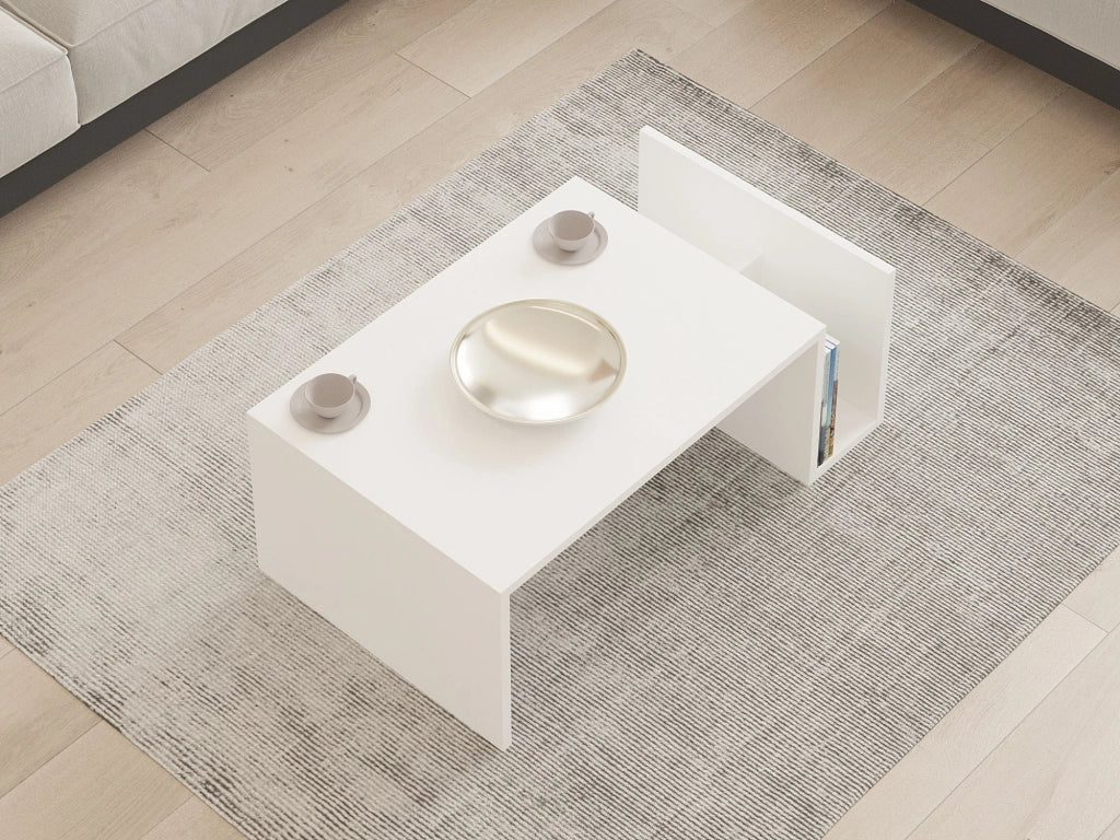 Tavolino da caffè in legno "Memo" - 86 x 50 x 32 cm - Bianco