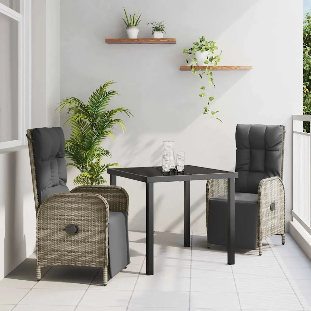 Set da Pranzo per Giardino con cuscino 3 pcs Grigio polyrattan