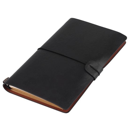 Agenda da Viaggio in Pelle PU - 72 Fogli di Carta Beige - Legatura a Cordoncino - Riformattabile - 20,8 x 12,8 cm - Notebook
