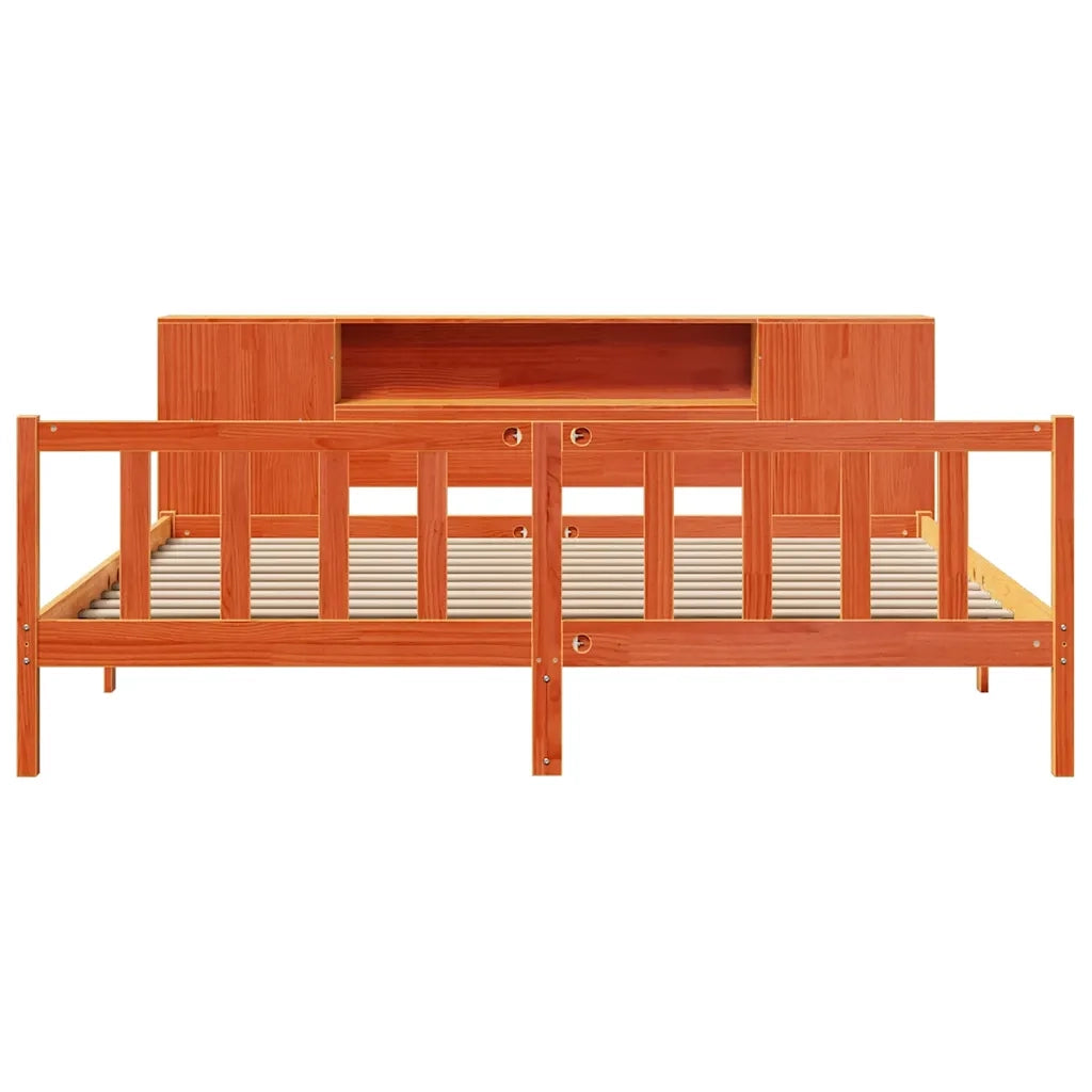 Letto Libreria senza Materasso Marrone Cera 200x200 cm in Pino 3321675
