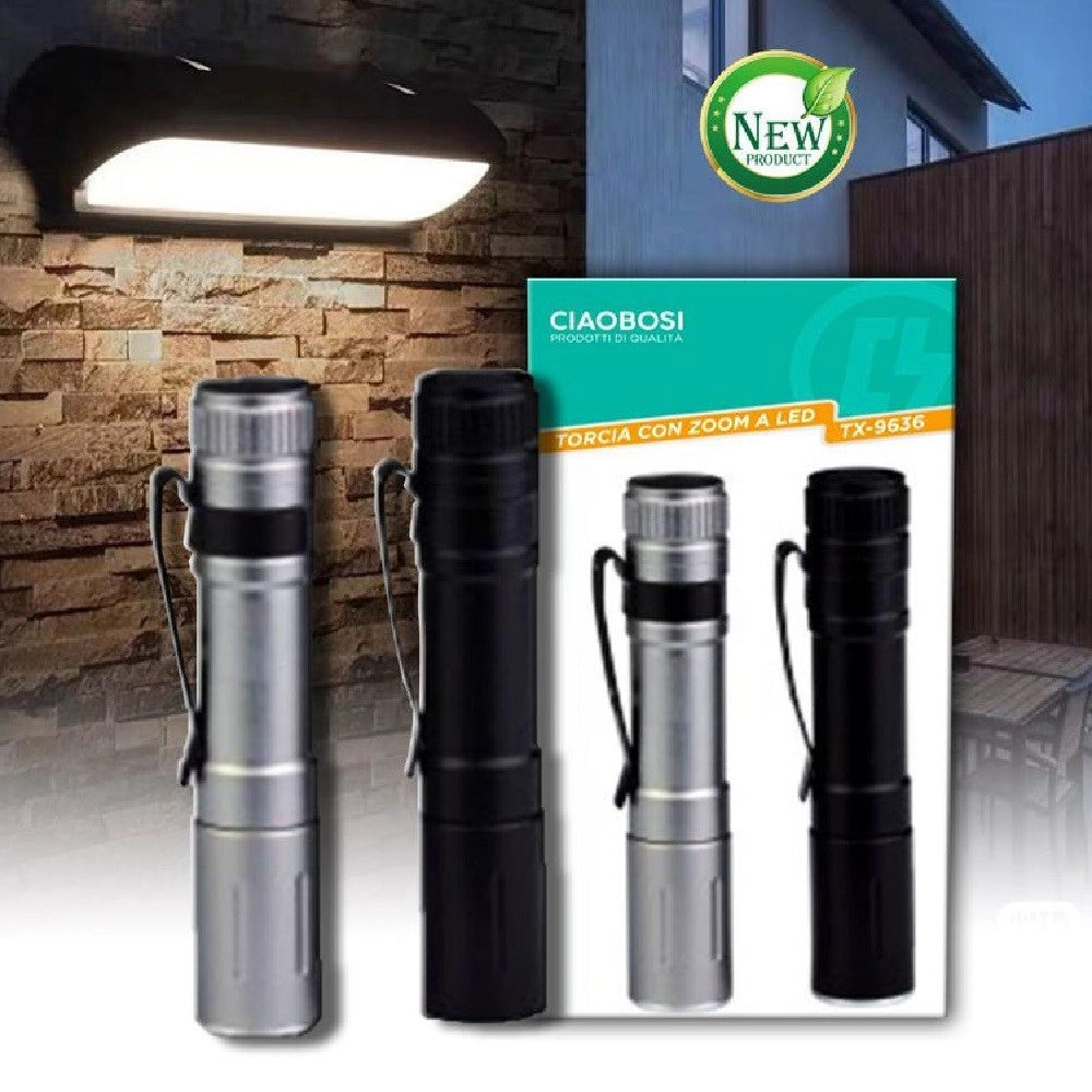 Trade Shop - Mini Torcia Con Zoom A Led Tx-9636 A Batterie Compatta Con Custodia In Metallo -