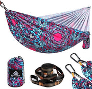 Hangmat ultraleggera per viaggi, campeggio, 300 kg di capacità di carico (275 x 140 cm), respirante, asciugantesi rapidamente, 2 x gancho premium, 2 x anelli inclusi, per esterno ed interno ed esterno.