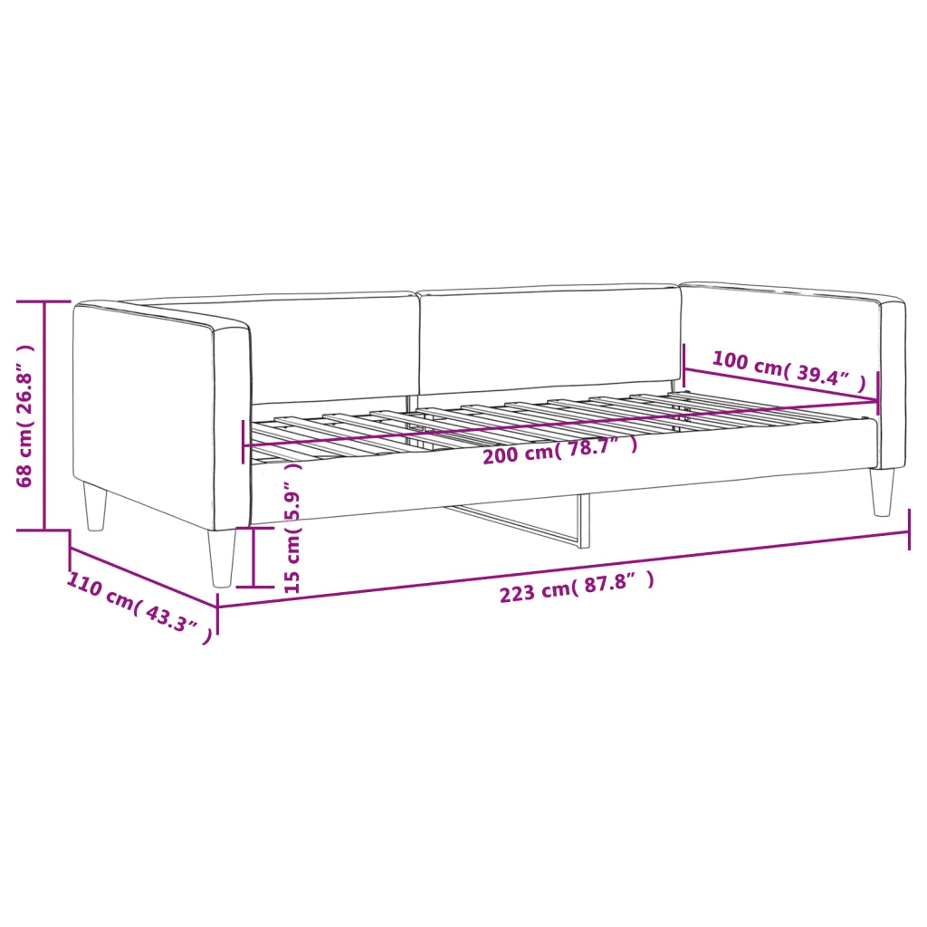 Letto da Giorno Grigio Chiaro 100x200 cm in Tessuto