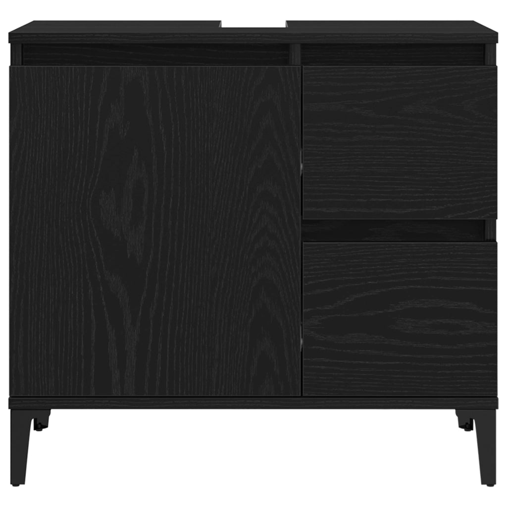 Set di mobili da bagno in 3 pezzi in legno ingegnerizzato rovere nero