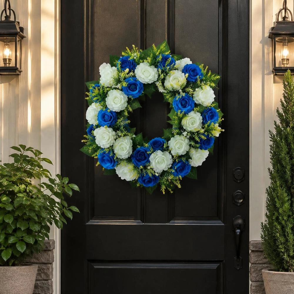 Artificial Flowers, 10 Pieces, 500x220x120 Mm, Flower Balls, Table Decoration For Weddings, Artificial Rose Arrangements For Wedding Centerpieces, Home Decoration, Blue And White Roses