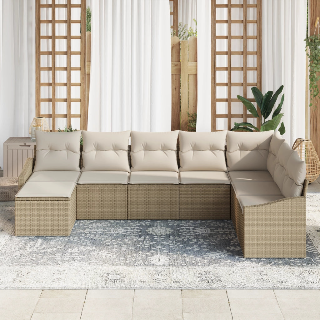 Set di Divani da Giardino da 8 Pezzi con Cuscini Beige in Polyrattan