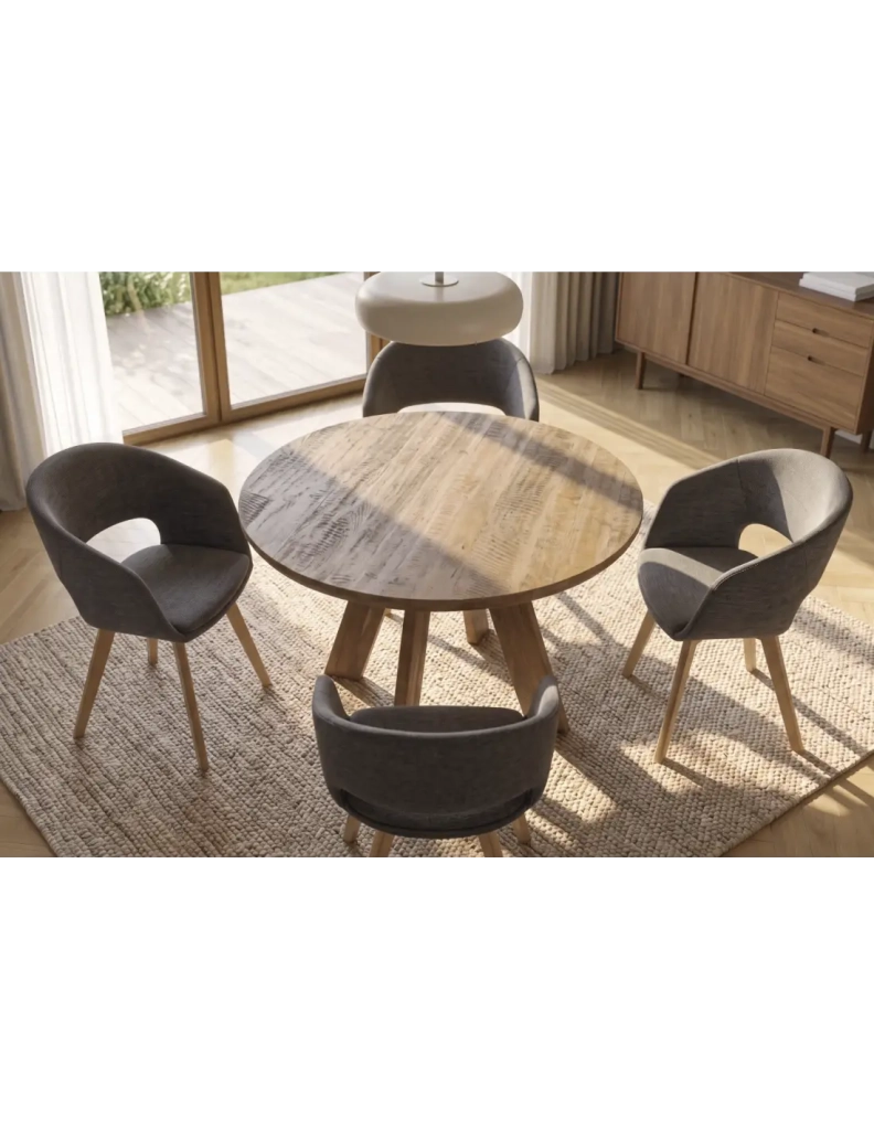 Tavolo da pranzo rotondo ELYA 100 cm in legno massello di mango – 4 posti