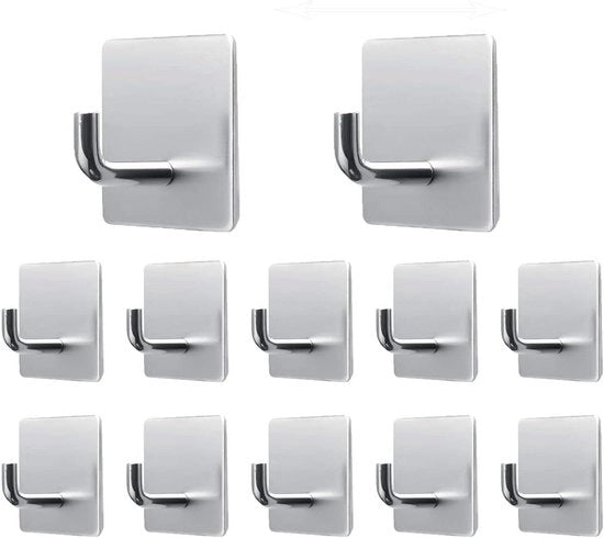Maniglie per asciugamani autoadesivi 12 pezzi in acciaio inossidabile - Ideali per bagno, toilette, cucina, ufficio argento