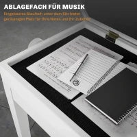 Sgabello Pianoforte Regolabile con Vano Portaoggetti e Seduta Imbottita, 54.5x33x48-58 cm, Bianco