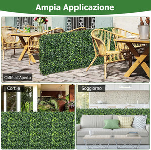 Muro di Piante Artificiale con Foglie Realisiche in PE, Pannello di Erba Finta con Tubo in Alluminio, Pannelli di Bosso Artificiale per Interni ed Esterni, 92 x 38 x 86 cm