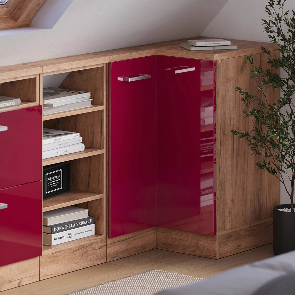 Mobile sottotetto Mobile angolare Rion Rosso lucido/Rovere dorato 75.6 x 83.8 cm con 1 porta Vicco
