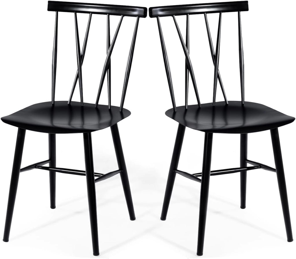 Set di 2 Sedie da Pranzo, Sedia con Schienale e Poggiapiedi, Struttura Robusta in Ferro, Ogni Sedia Portata 150kg, Design Industriale senza Braccioli, Ideale per Bistro, Giardini e Bar, Nero