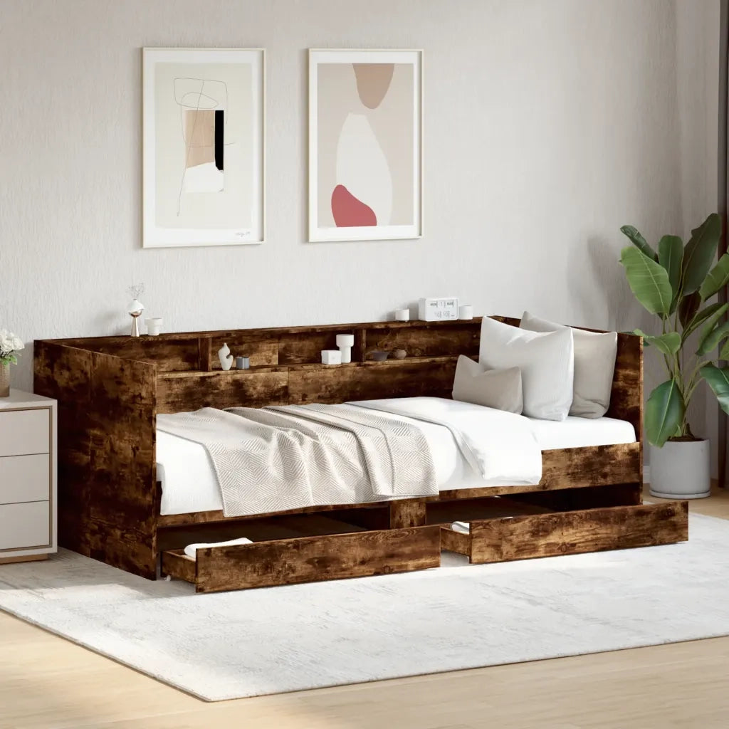 Divano Letto con Cassetti senza Materasso-Sofa Letto-Daybed Rovere Fumo 75x190 cm 372492