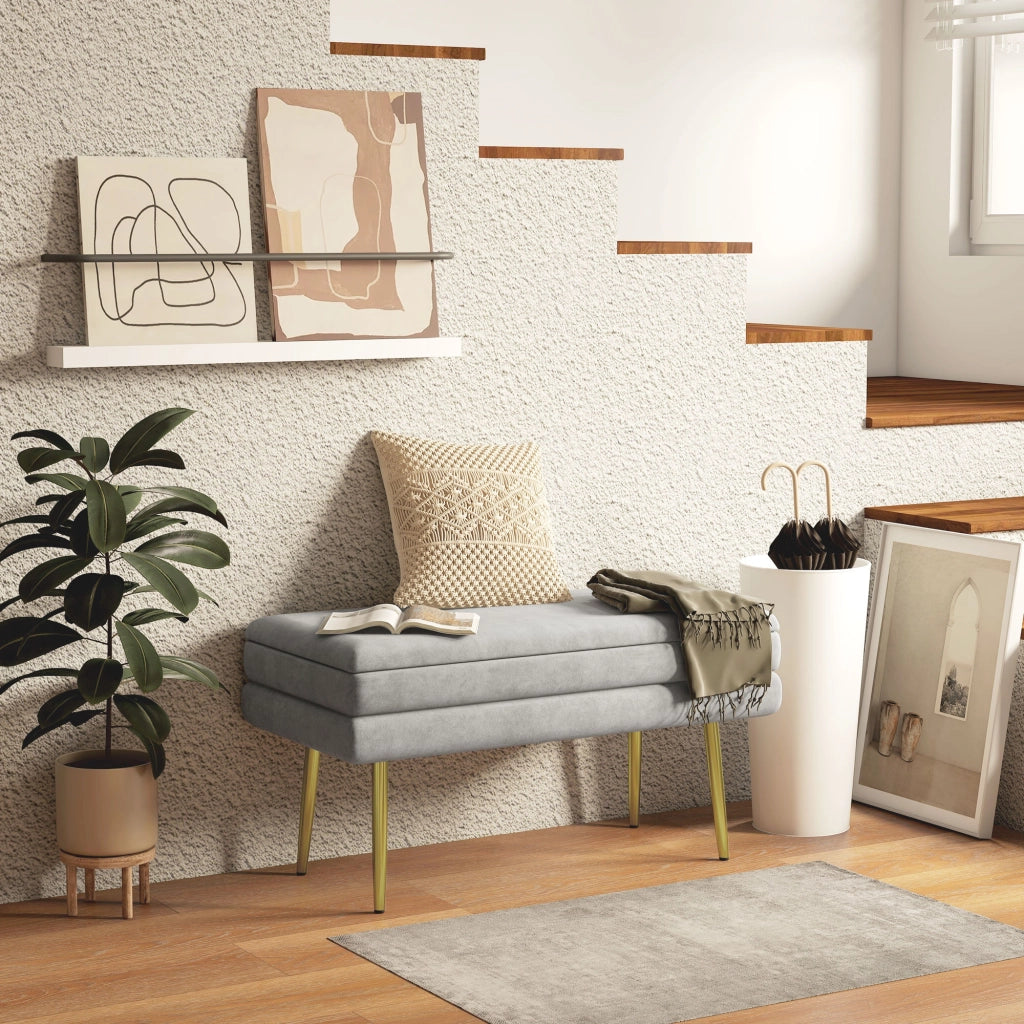 Panca Fondo Letto con Contenitore ¨C Zephmum ¨C 79.5x37.5x43 cm Grigia