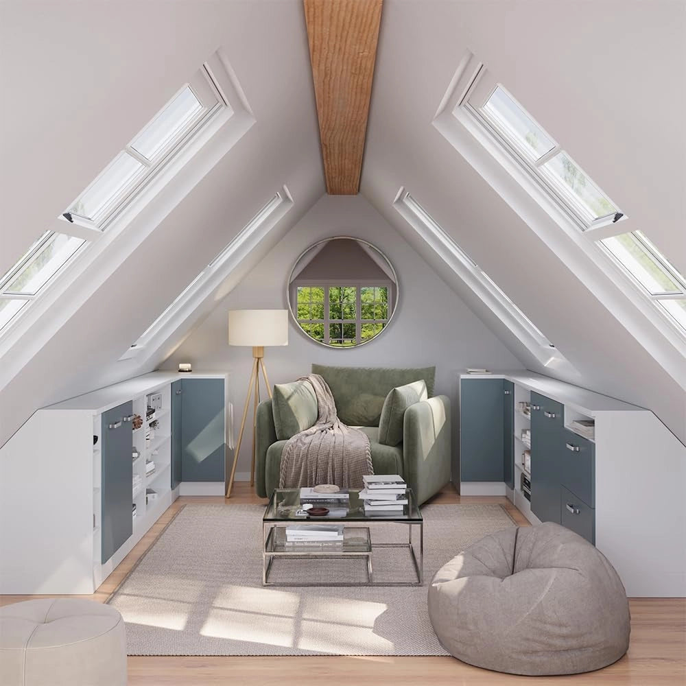 Mobile sottotetto Mobile angolare Rion, Grigio-blu, 75.6 x 81.6 cm con 1 porta, carcassa dell’armadio profondità 60 cm, adatto per il salvaspazio sotto tetti spioventi