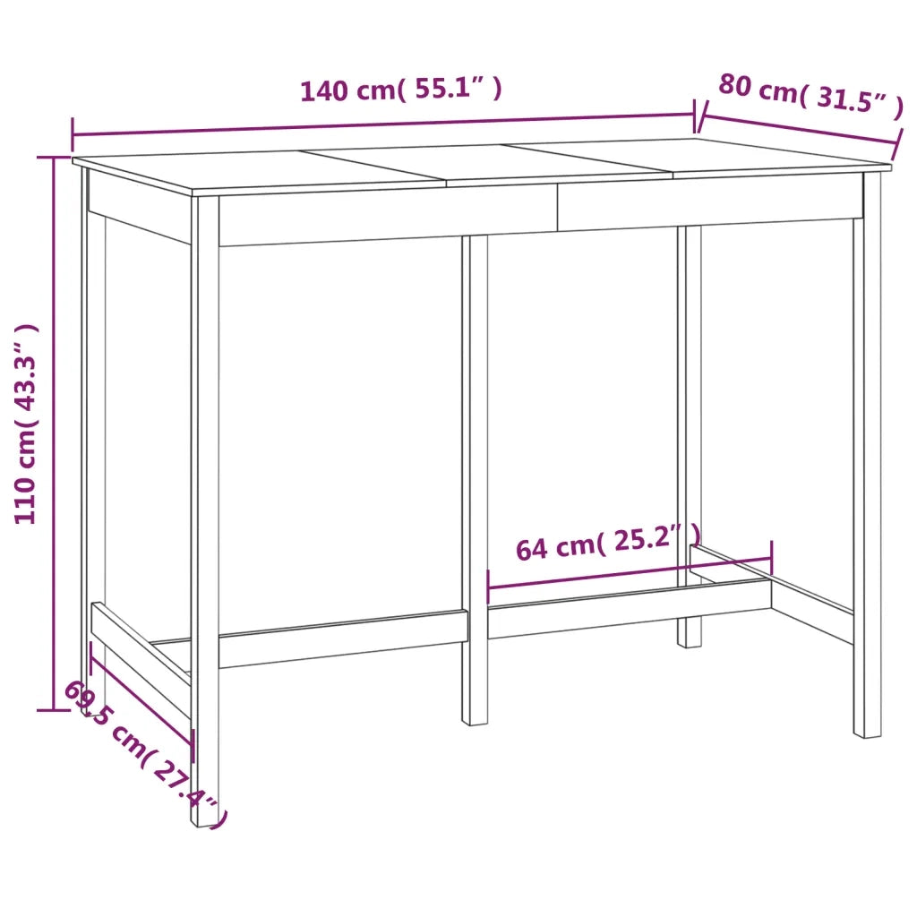 Tavolo da Bar Ambra 140x80x110 cm in Legno Massello di Pino 822160