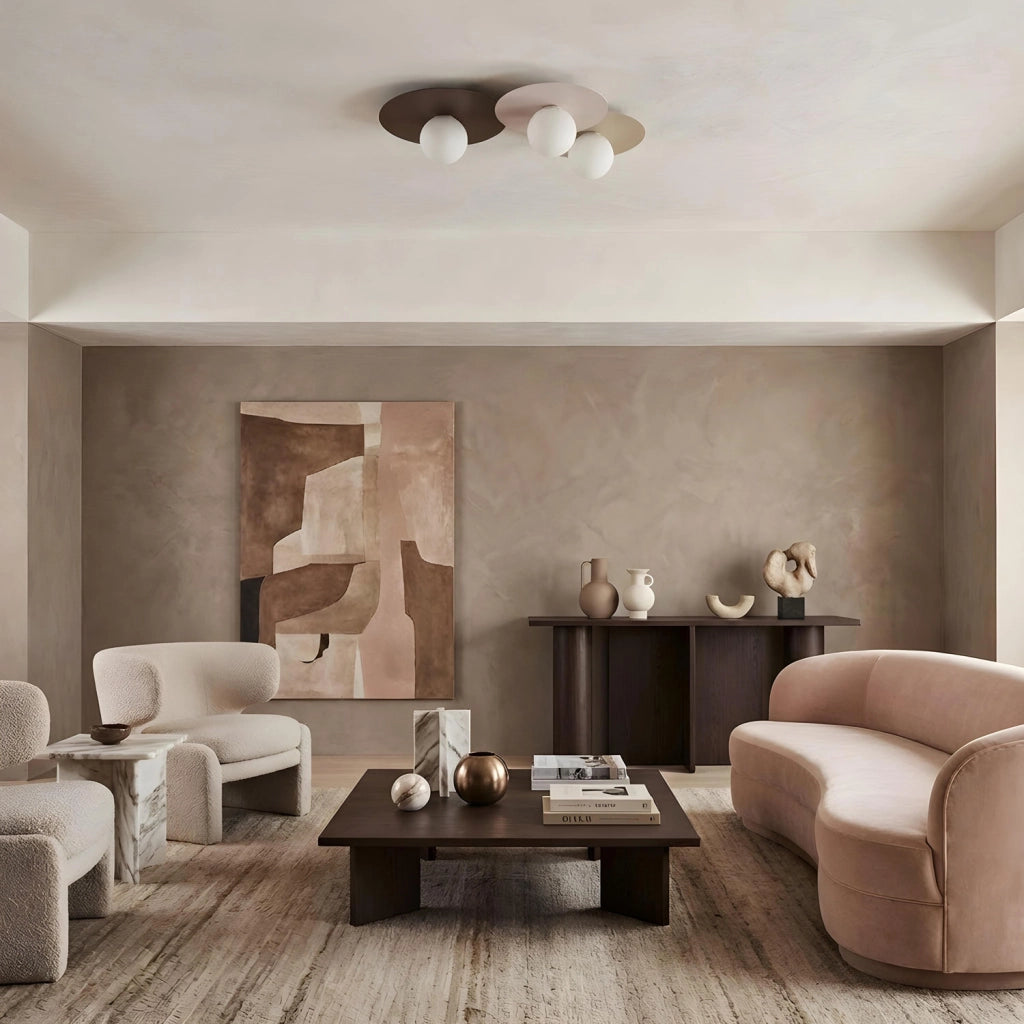 Plafoniera Flat 3xE27 beige marrone sfere bianche Luminex