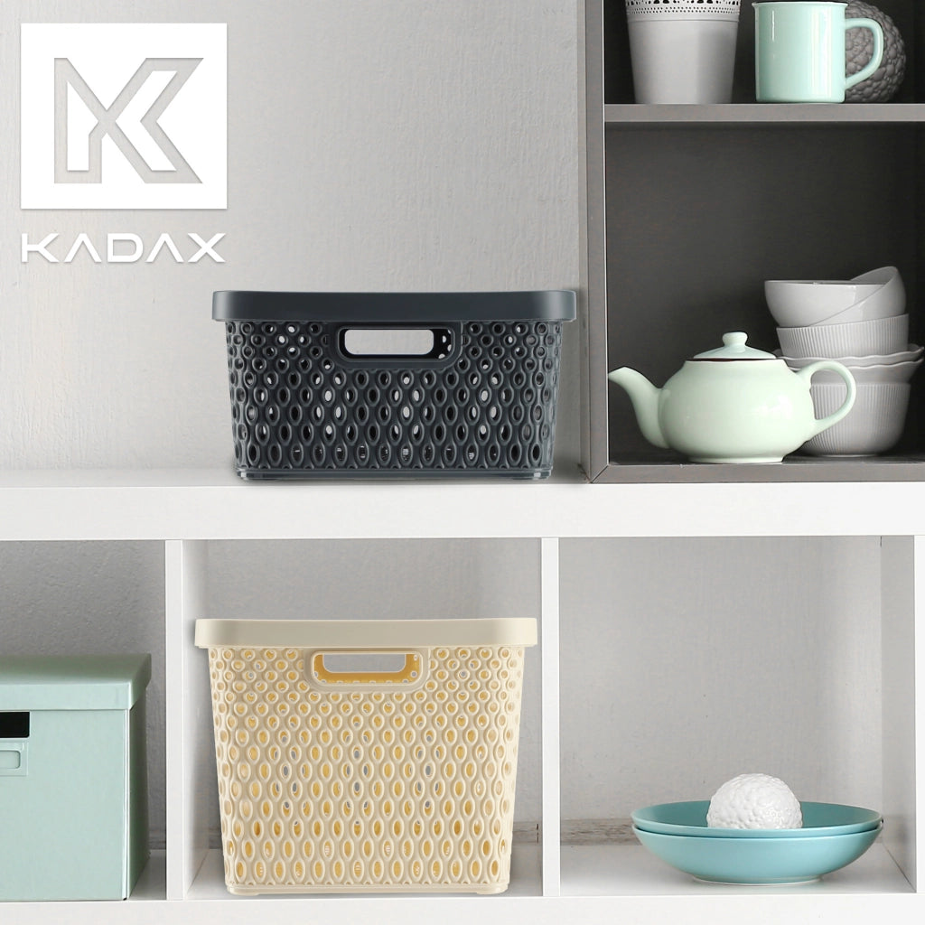Cestino KADAX con coperchio, contenitore organizer, scatola portaoggetti da 18 litri, beige