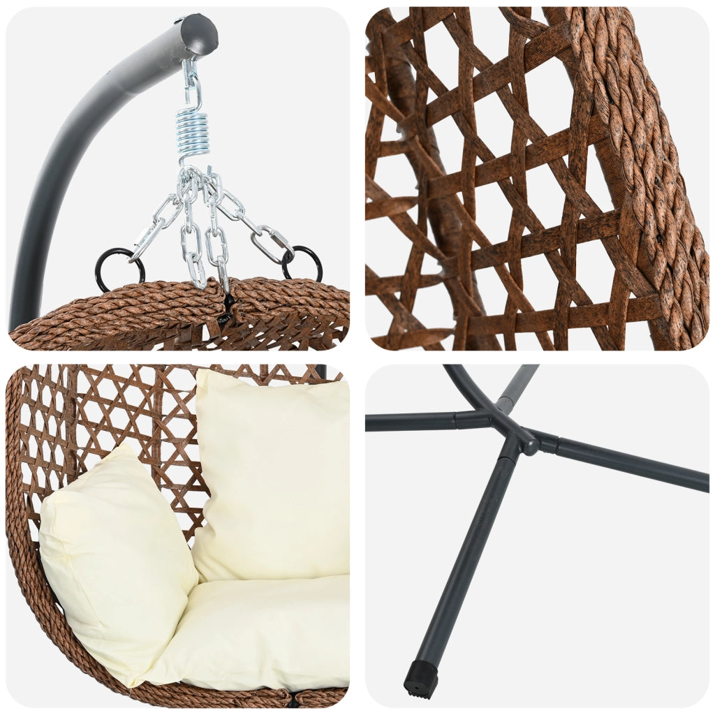 Sedia a Uovo Sospesa con Base e Supporto in Polyrattan CaffÃ¨