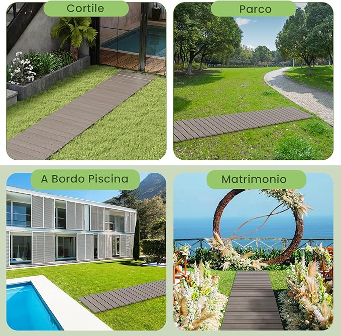 Percorso Giardino 242 cm, Passerella Dritta da Esterno con Connessione a Filo Metallico, Superficie Antiscivolo, Sentiero da Giardino Resistente alle Intemperie (242 x 55 x 1,2 cm)