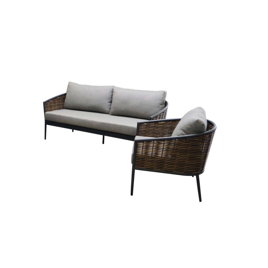 SINED Set divano 2 posti e 1 poltrona lounge grafite in alluminio e wicker struttura resistente per esterni cuscini sfoderabili in poliestere idrorepellente modello SET-DIVANO-GIARDINO-ASTI