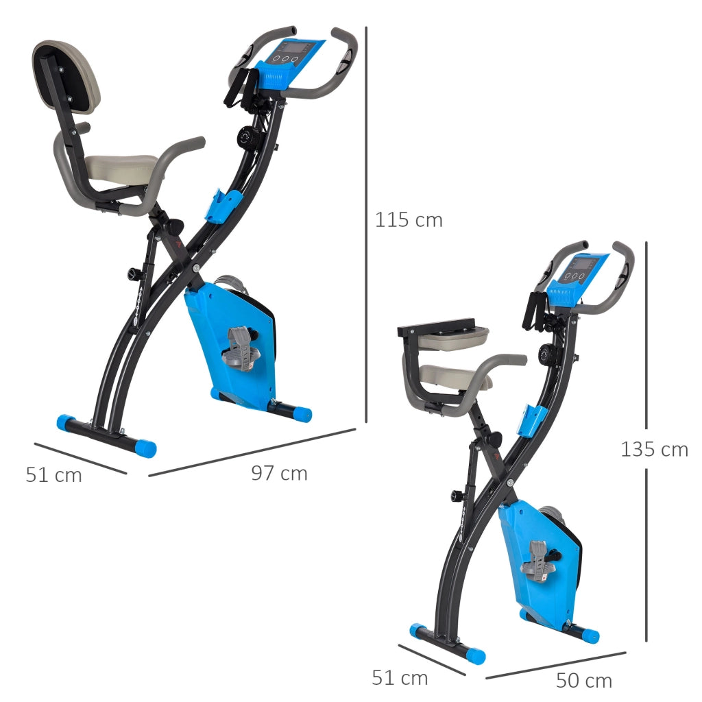 Cyclette Pieghevole 8 Livelli di Resistenza con Seduta Regolabile Blu e Grigio