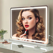 Specchio di trucco illuminato con 3 colori di luce e USB, Grande specchio per soggiorno o camera da letto