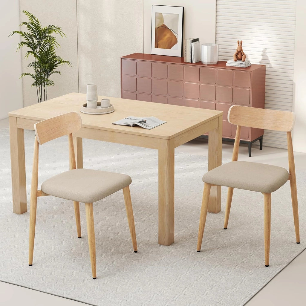 Set di 2 sedie da pranzo con seduta imbottita e tappezzata in tessuto lino, schienale curvo, gambe in metallo con finitura legno, carico fino a 155 kg, per camera da letto, soggiorno