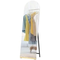 Specchio da Terra a Figura Intera senza Cornice, con Base in Legno, 160x50 cm, Trasparente