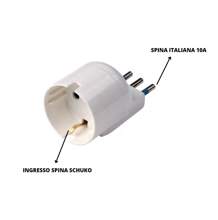 Adattatore schuko salvaspazio bianco 10 ampere ecova