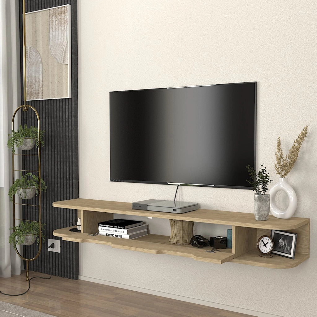 Mobile Porta TV Karjali da Parete con Anta a Ribalta 150 x 30 x 19 cm - Effetto Rovere [en.casa]