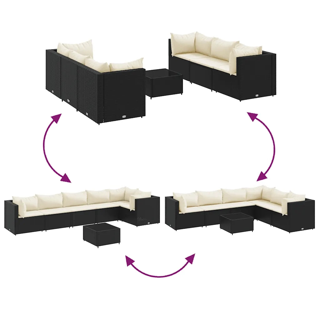 Set Salotto da Giardino con Cuscini 7pz Nero Polyrattan 3308144