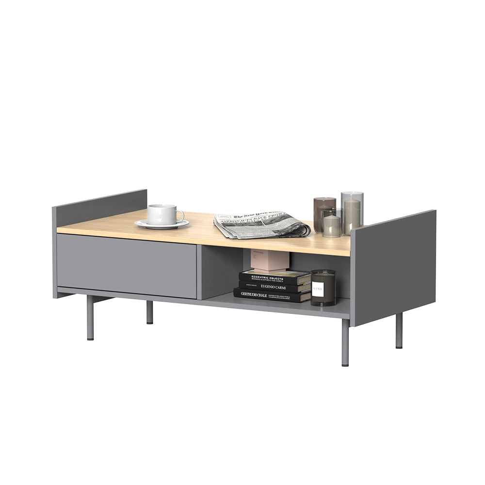 Vicco Tavolino Grigio/quercia 100 x 50 cm con 2 cassetti