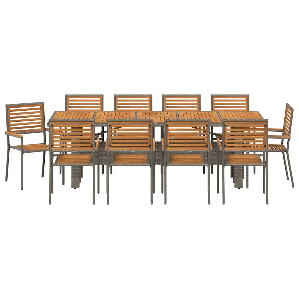 Set da Pranzo per Giardino 11 pcs Grigio e Marrone polyrattan 3365449